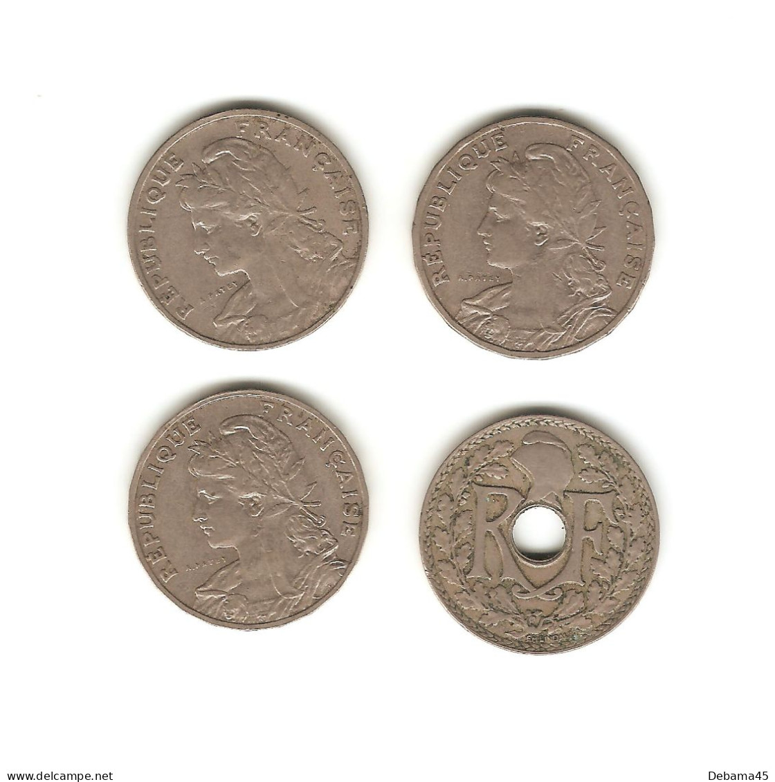 553/ France : 4 X 25 Centimes : 1903, 1904 Et 1905 (Patey) - 1918 (Lindauer) - 25 Centimes