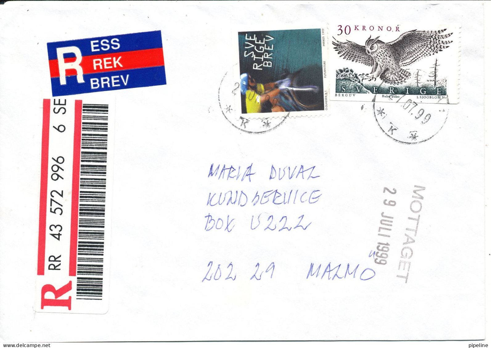 Sweden Registered Cover 27-7-1999 - Cartas & Documentos