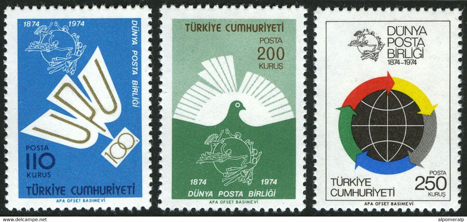 Türkiye 1974 Mi 2335-2337 MNH UPU, Centenary - Nuevos