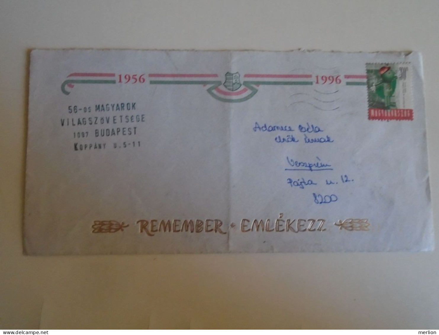 ZA486.34    Cover Hungary   1956-1996 -Remember -Emlékezz -  Magyarok Világszövetsége - To Adamecz Béla Veszprém - Cartas & Documentos