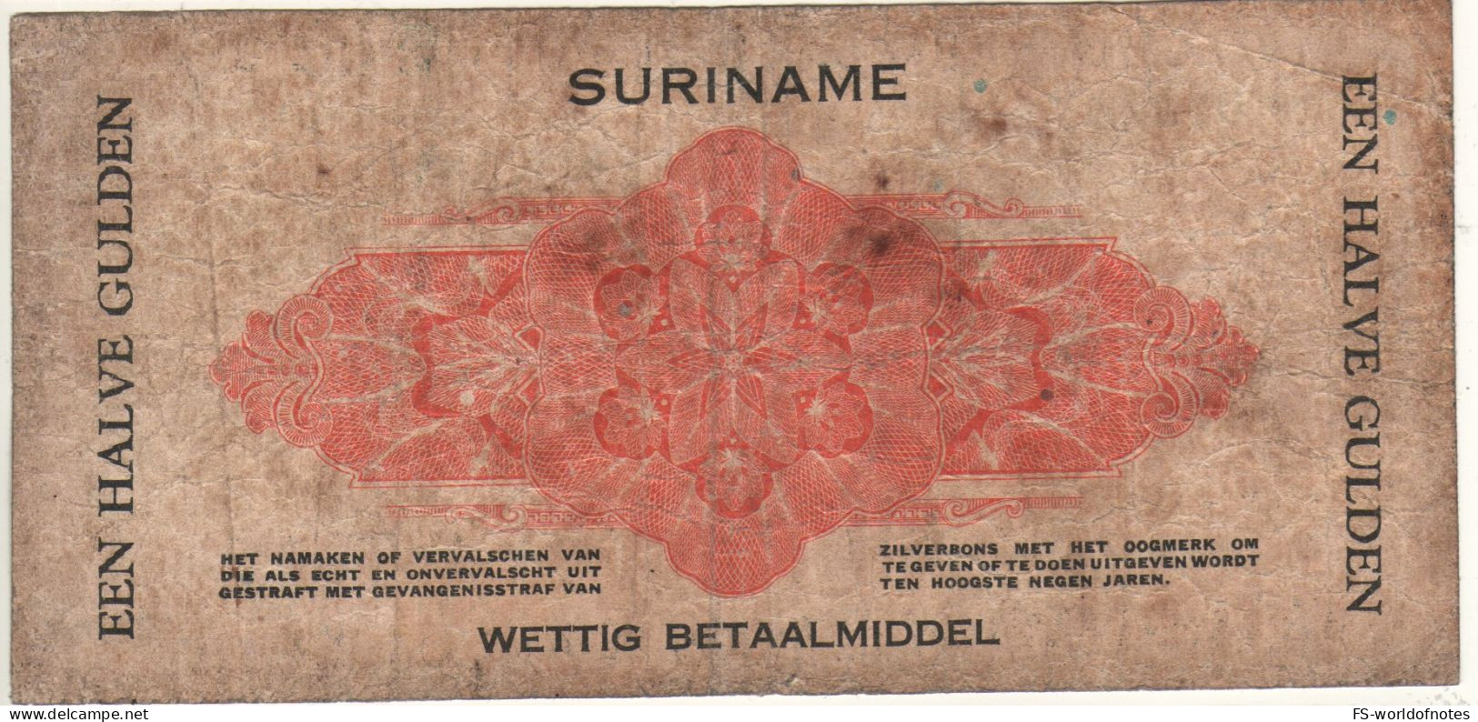 SURINAME   50 Cents = 1/2 Gulden   P104c   1942   ( Athena At Left ) - Suriname