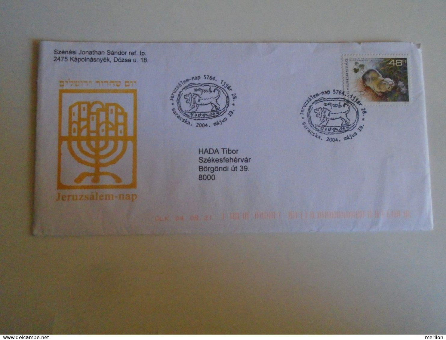 ZA486.35 Cover Hungary  2004 Jeruzsálem Nap - 5764 Ijjár 28.  Barancska -  Invitation - Holocaust 1944-2004 Israel EL-AL - Storia Postale