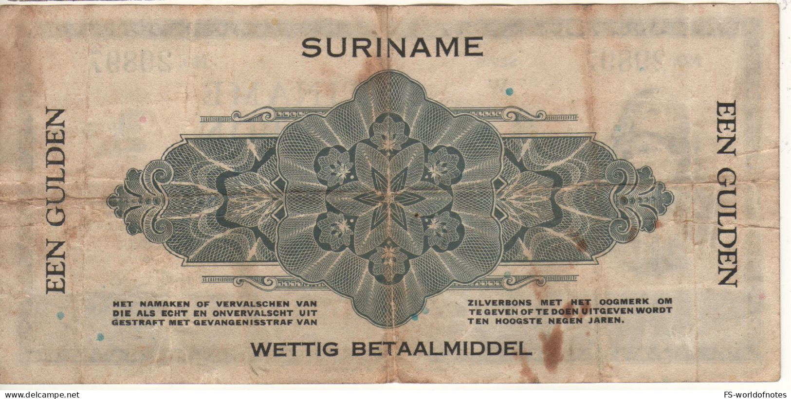 SURINAME   1 Gulden   P105c   1942   ( Athena At Left ) - Surinam
