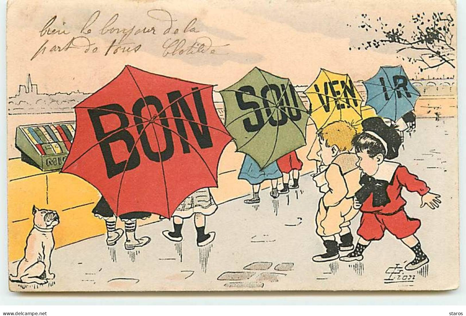 Illustrateur - Lion - Enfants Sous Des Parapluie Bon Souvenir, Bouledogue - Lion