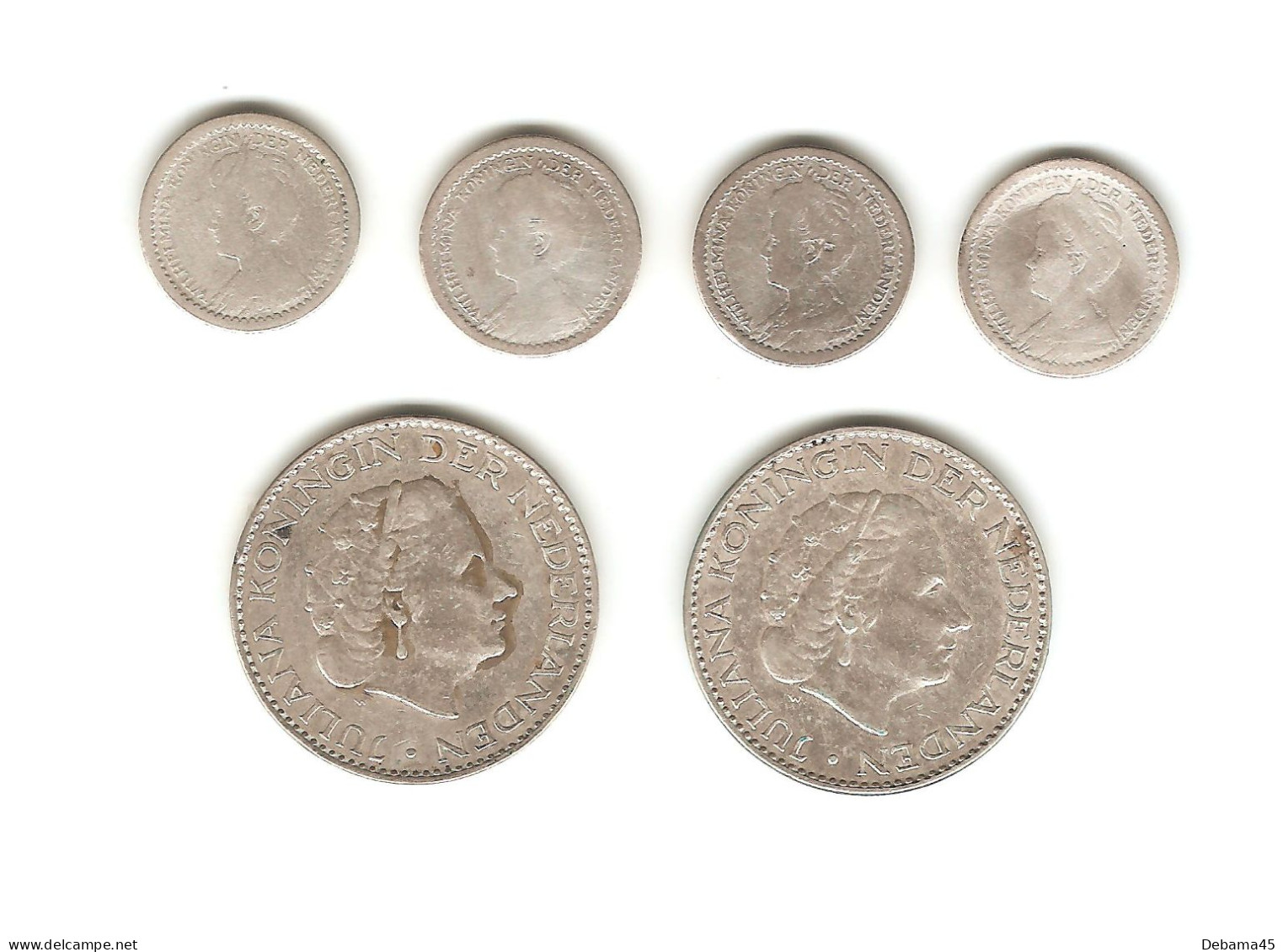 554/ Pays-Bas : Lot Argent : 4 X 10 Centimes : 1911, 1913, 1914 Et 1917 - 2 X 1 Gulden : 1955 Et 1957 - 10 Cent