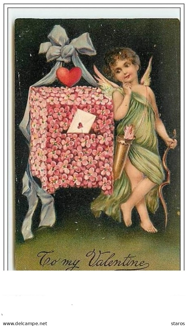 Carte Gaufrée - To My Valentine - Cupidon Près D'une Boite Aux Lettres - Valentinstag