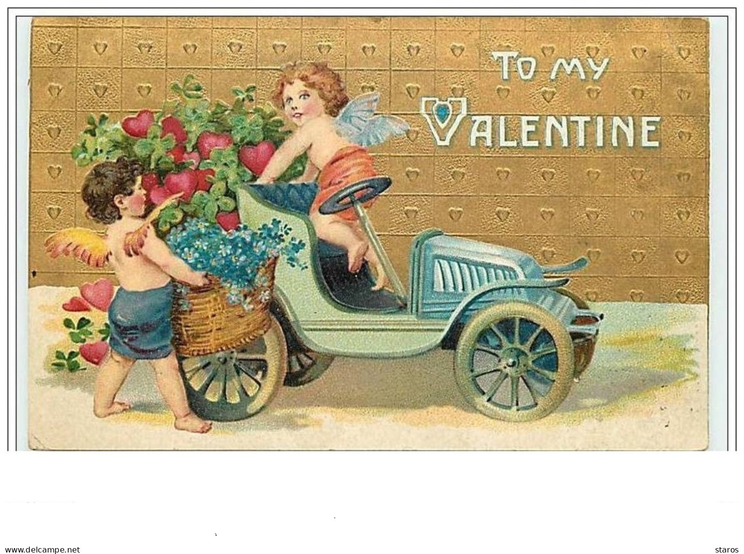 Carte Gaufrée - To My Valentine - Angelots En Voiture - San Valentino