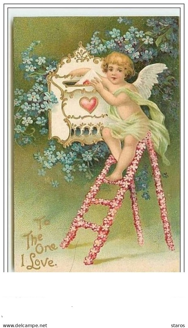 Carte Gaufrée - To The One I Love- Angelot Déposant Une Lettre Dans Une Boite Aux Lettres - Valentine's Day