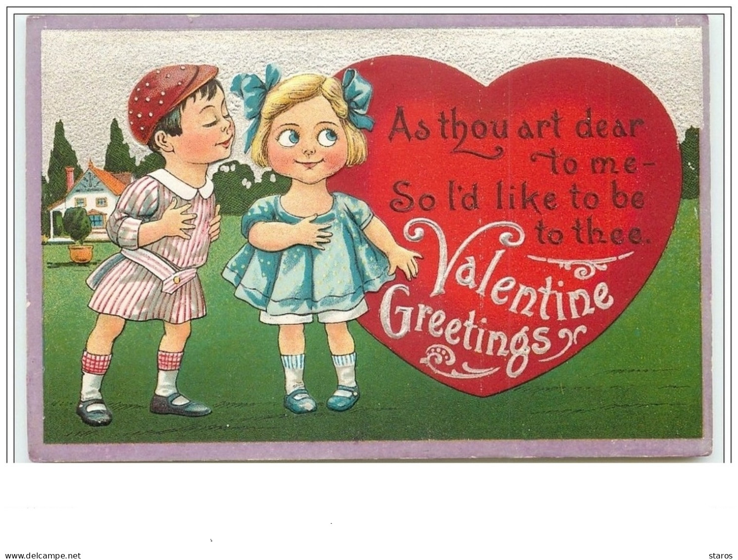 Carte Gaufrée - Valentine Greetings - Garçon Voulant Embrassé Une Fillette - Saint-Valentin