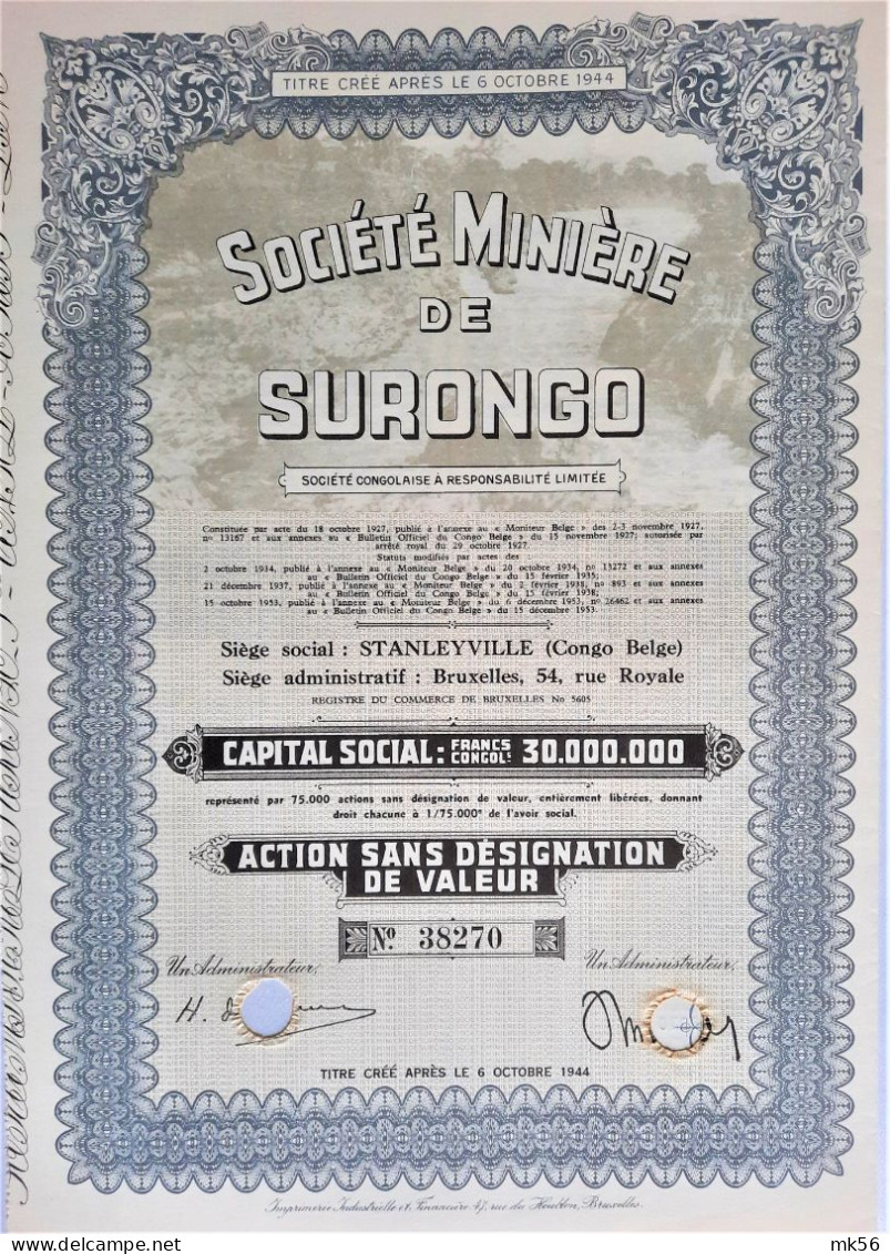 Société Minière De Surongo - Stanleyville - Action  - 1953 - Afrique