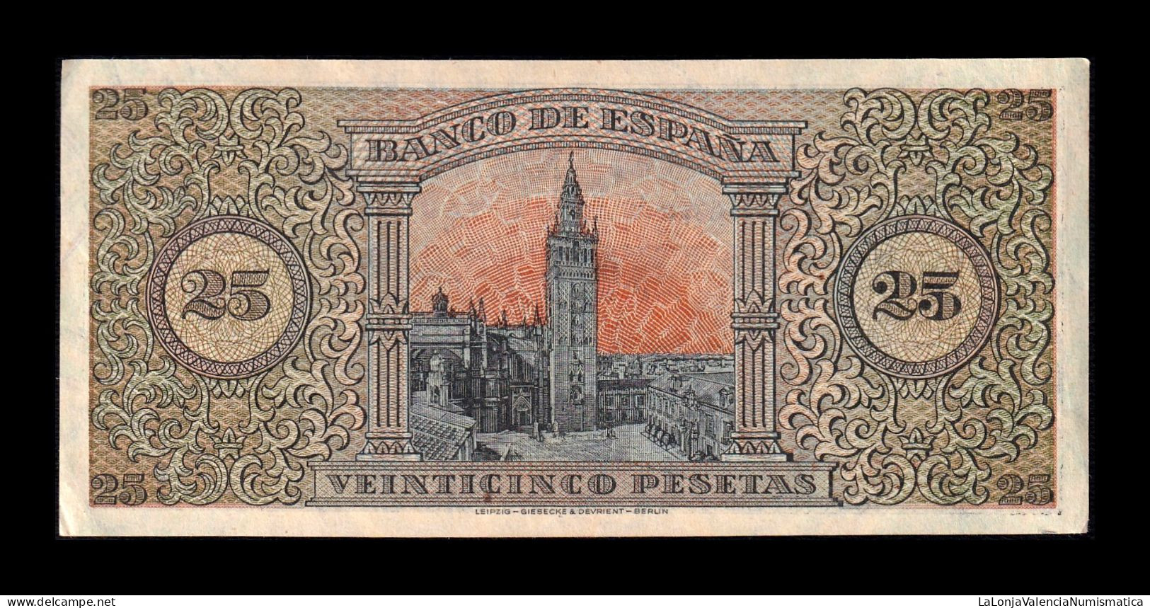 España Spain 25 Pesetas Burgos 1938 Pick 111 Serie C Sc- AUnc - 25 Pesetas