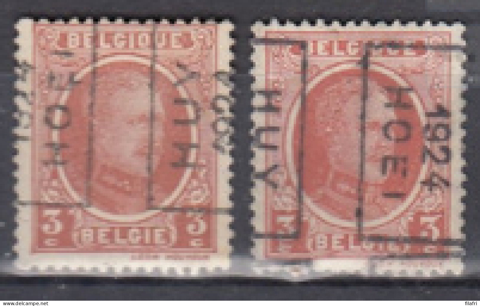 3319 Voorafstempeling Op Nr 192 - HUY 1924 HOEI - Positie A & B - Roulettes 1920-29