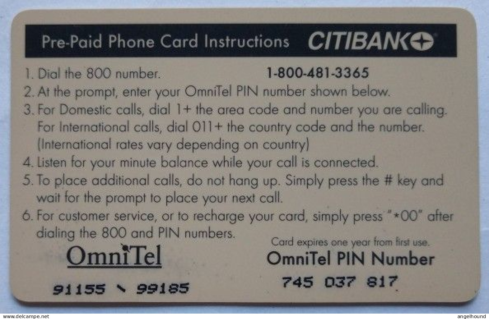 USA Omni Tel.. 30 Minutes Prepaid - Citibank Easy Rewards - Andere & Zonder Classificatie