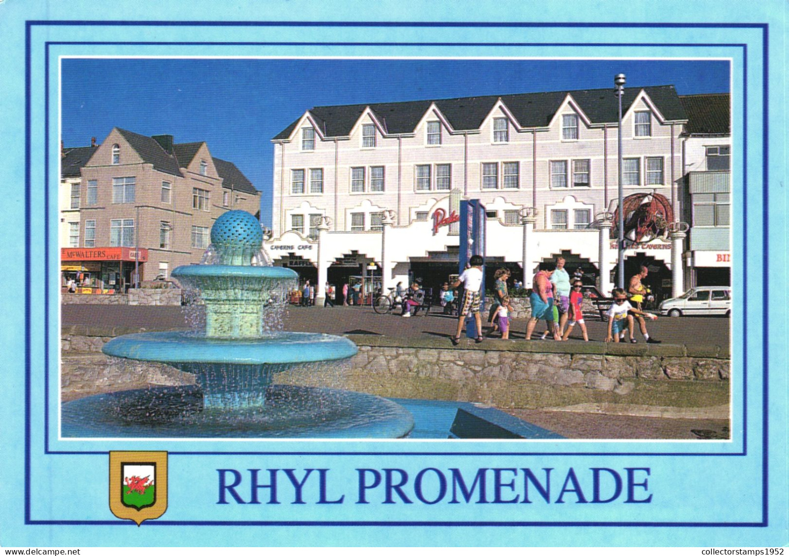 RHYL, DENBIGHSHIRE, ARCHITECTURE, FOUNTAIN, CAR, EMBLEM, WALES, UNITED KINGDOM, POSTCARD - Denbighshire