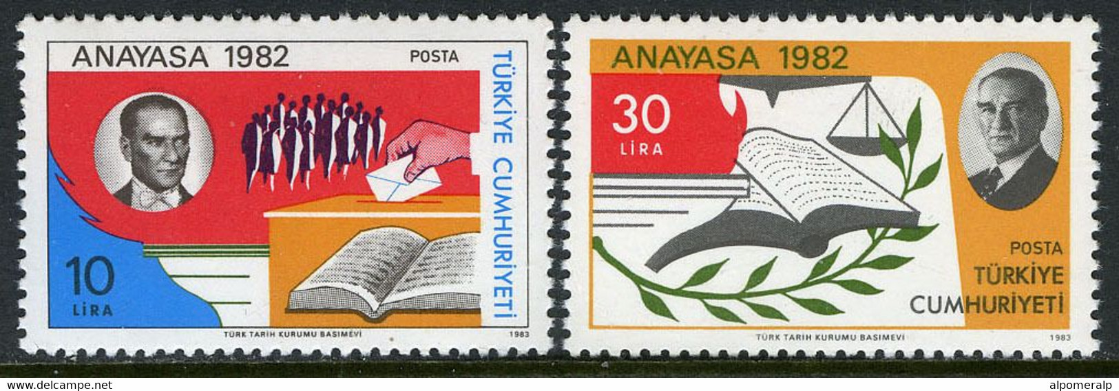 Türkiye 1983 Mi 2627-2628 MNH New Constitution | Ballot Box | Open Book, Scale - Unused Stamps