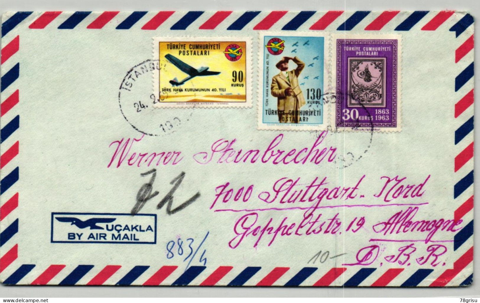 Türkei, Istanbul Flugsport Brief Luftpost Airmail Gelaufen 1965 - Parachutting