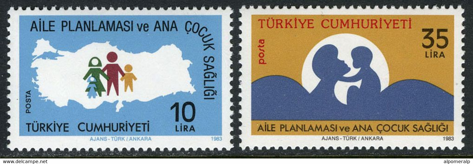 Türkiye 1983 Mi 2624-2625 MNH Family Planning And Mother-Child Health | Map - Unused Stamps