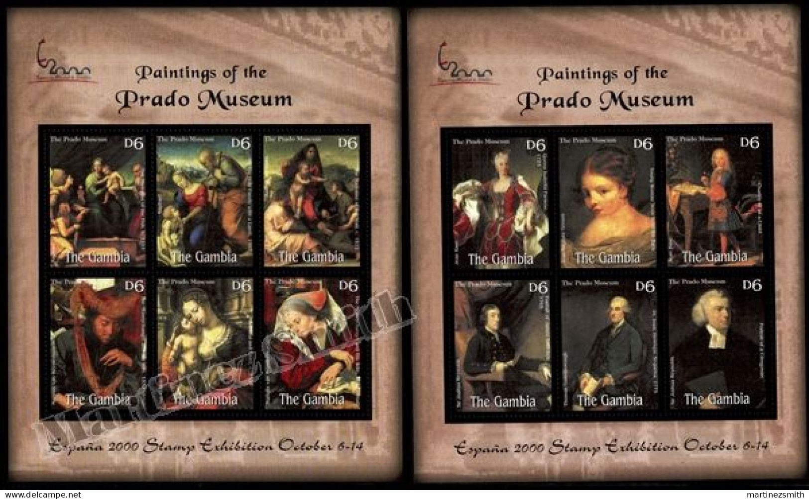 Gambia 2000 Yv. 3288-99, Art, Paintings,  Prado Museum Madrid -  Sheetlets -MNH - Gambie (1965-...)