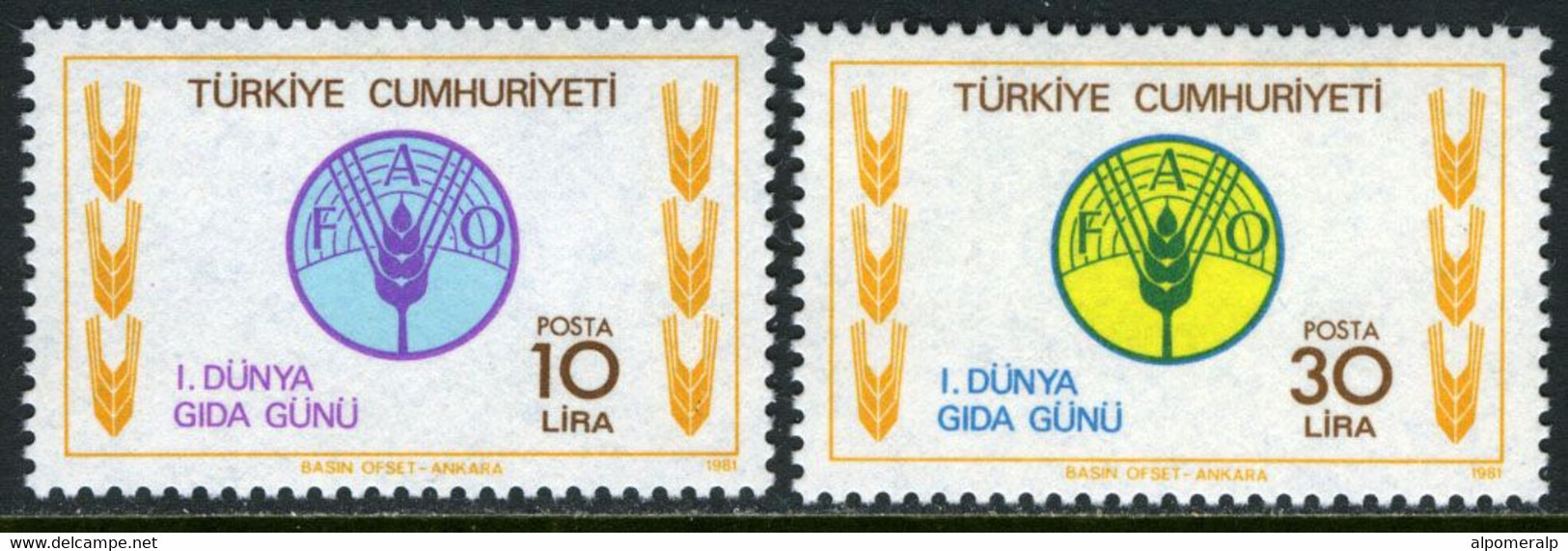 Türkiye 1981 Mi 2579-2580 MNH World Food Day | F.A.O. Emblem And Ears - Ungebraucht