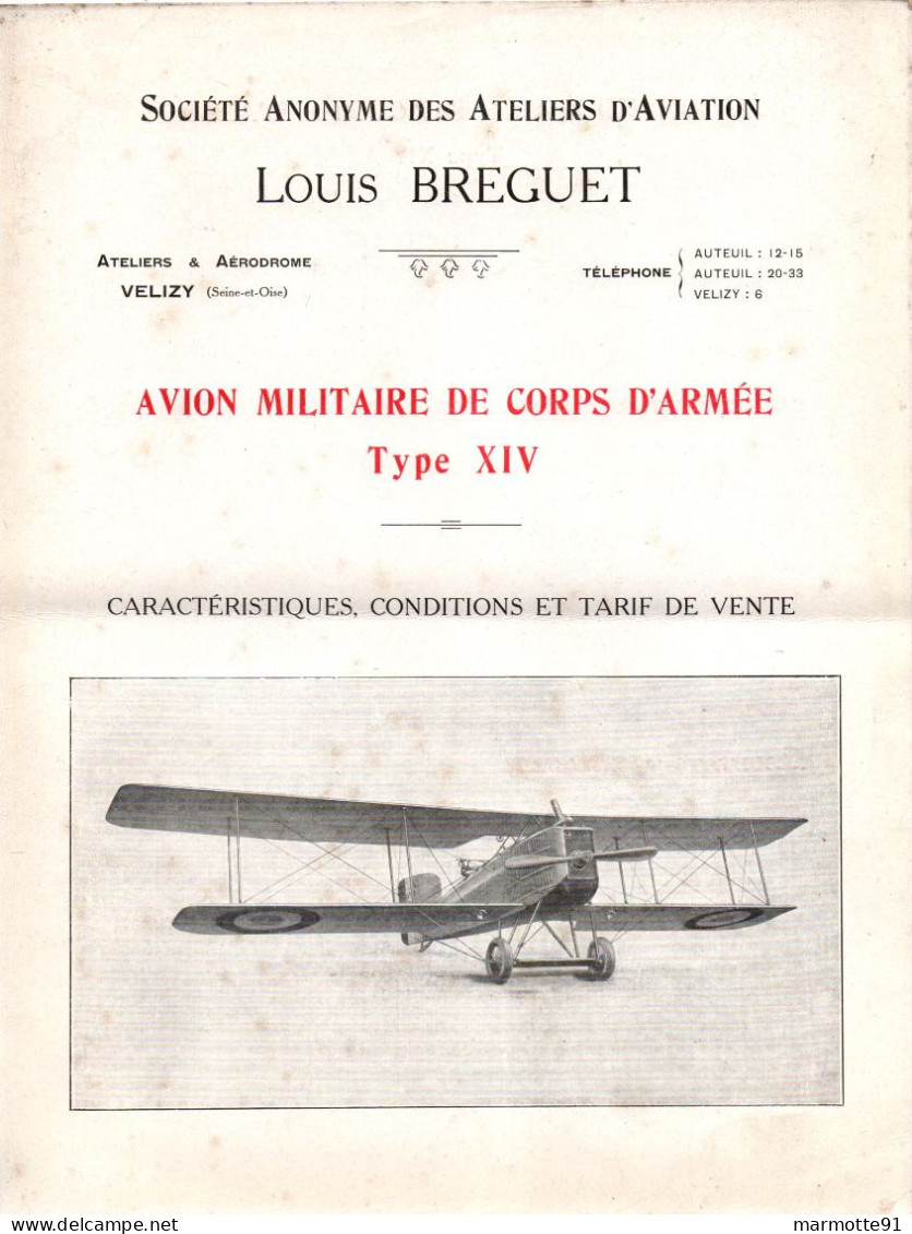 ATELIER AVIATION L. BREGUET AVION MILITAIRE TYPE XIV ARMEE AIR - Vliegtuig