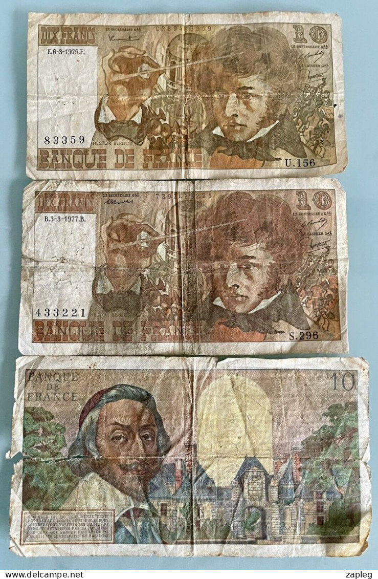Lot De 3 Anciens Billets De 10 Francs - Vrac - Billets