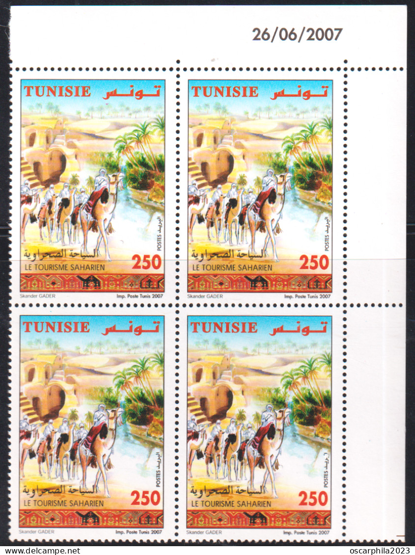 2007-Tunisie/Y&T1597- Journée Nationale Du Tourisme, Tourisme Saharien -  Bloc De 4 Coin Daté 4V-MNH***** - Other & Unclassified