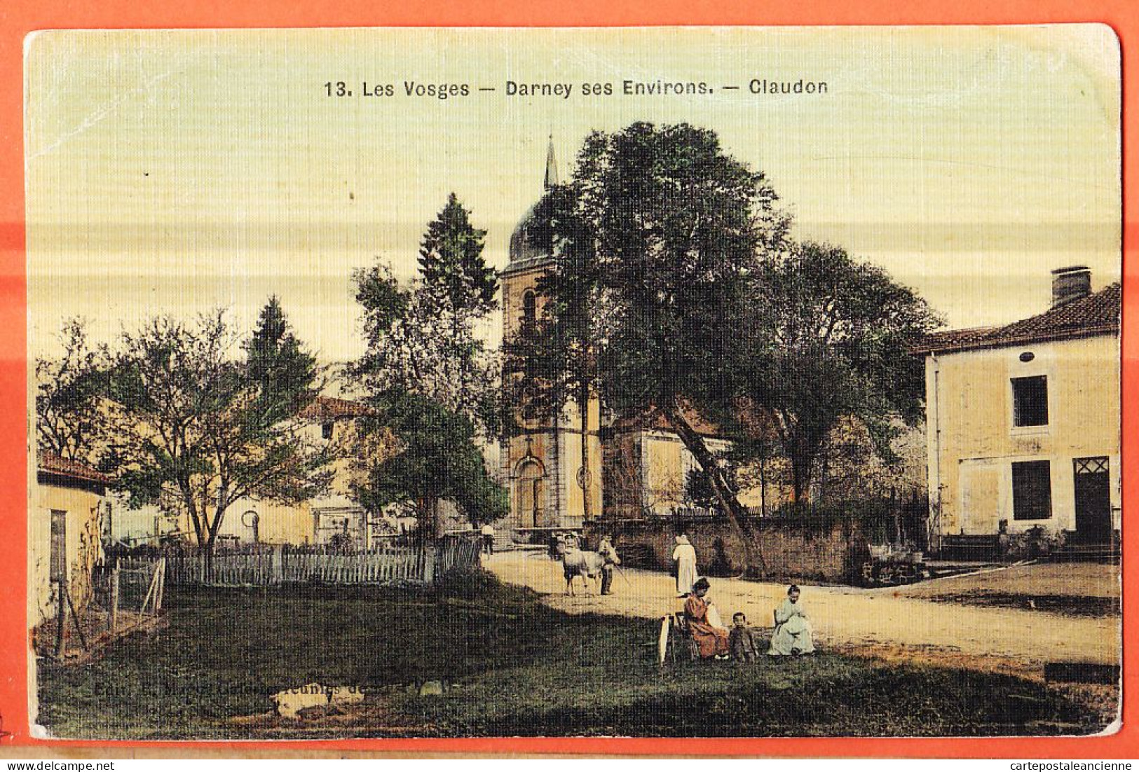 06096 / Carte Toilée CLAUDON DARNEY Ses Environs 88-Vosges Place Eglise 1910s Galeries Magasin Réunis De L'Est N°13 - Darney