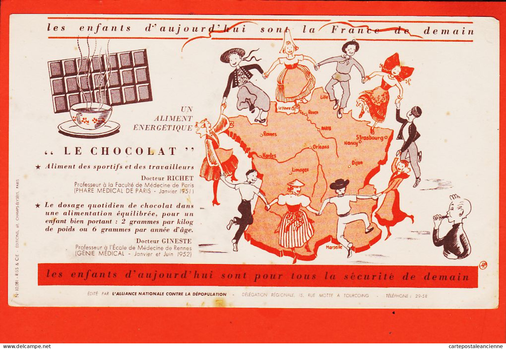06213 / TOURCOING Alliance Nationale Contre DEPOPULATION 15 Rue Motte CHOCOLAT Enfants Aujourd'hui FRANCE Buvard - Cocoa & Chocolat