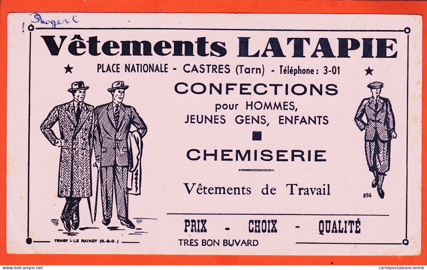 06192 / Rare CASTRES (81) Vêtements LATAPIE Place Nationale Chemiserie Confections Hommes Jeunes Vêtement Travail - Vestiario & Tessile