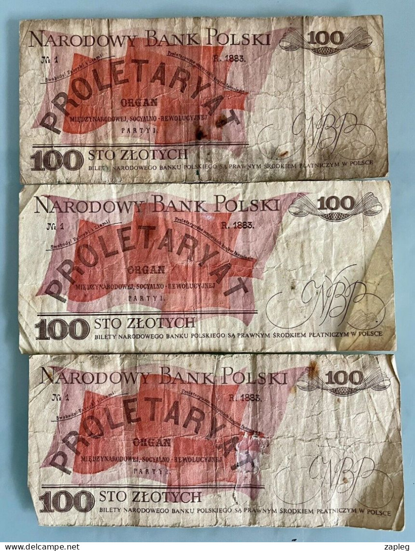 Lot De 3 Billets Pologne, 100 Zlotych 1986 - Polonia