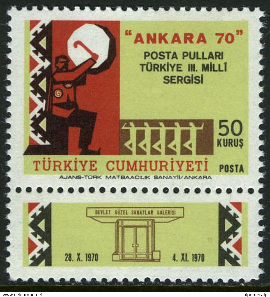 Türkiye 1970 Mi 2183 Zf MNH Ankara'70 Stamp Exposition, Stamp Day - Unused Stamps
