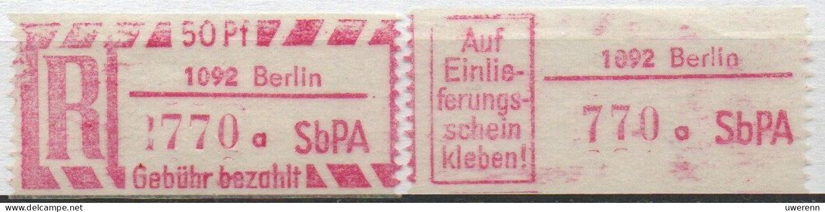 DDR Einschreibemarke Berlin SbPA Postfrisch, EM2B-1092aI(2) Gt - R-Zettel