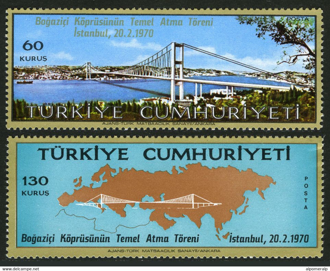 Türkiye 1970 Mi 2161-2162 MNH Bosphorus Bridge - Ongebruikt