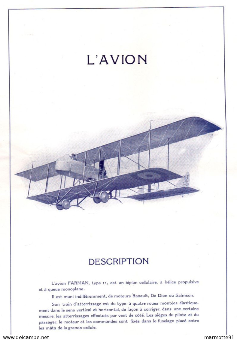 AVION FARMAN TYPE 11 BIPLAN NOTE SUR LA CONDUITE ET REGLAGE AVIATION - Flugzeuge