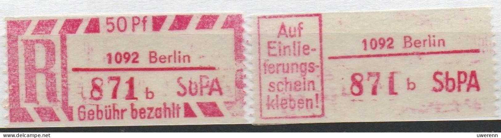 DDR Einschreibemarke Berlin SbPA Postfrisch, EM2B-1092bI(2) Gt - Etiquettes De Recommandé
