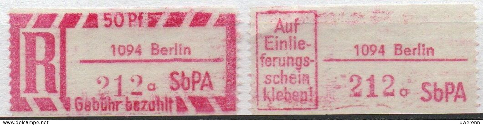 DDR Einschreibemarke Berlin SbPA Postfrisch, EM2B-1094aII Gt - R-Zettel