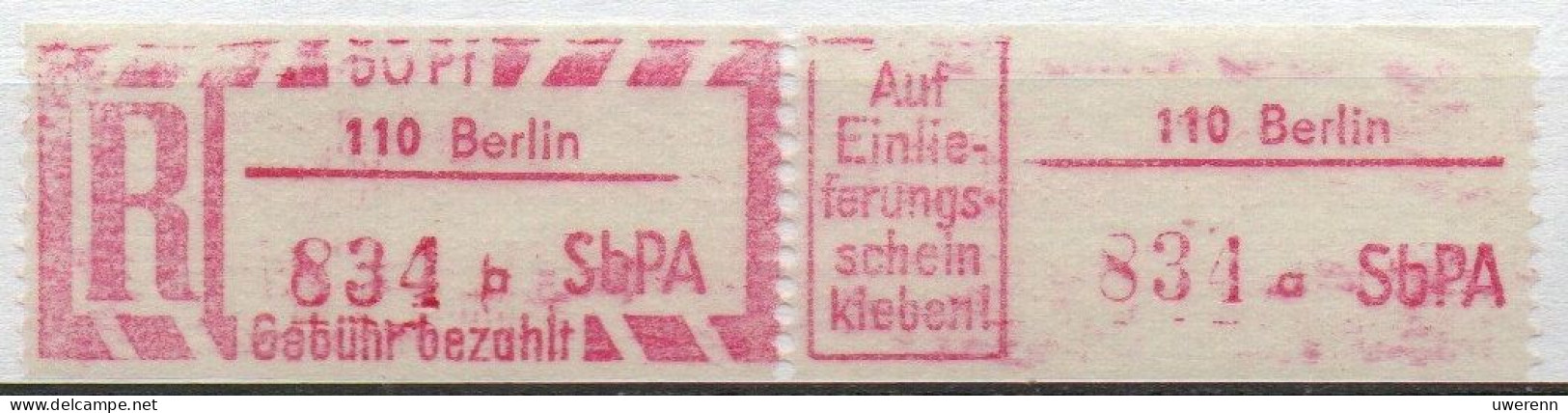 DDR Einschreibemarke Berlin SbPA Postfrisch, EM2B-110aI Zh - R-Zettel