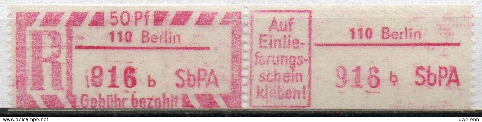 DDR Einschreibemarke Berlin SbPA Postfrisch, EM2B-110bI Zh - R-Zettel