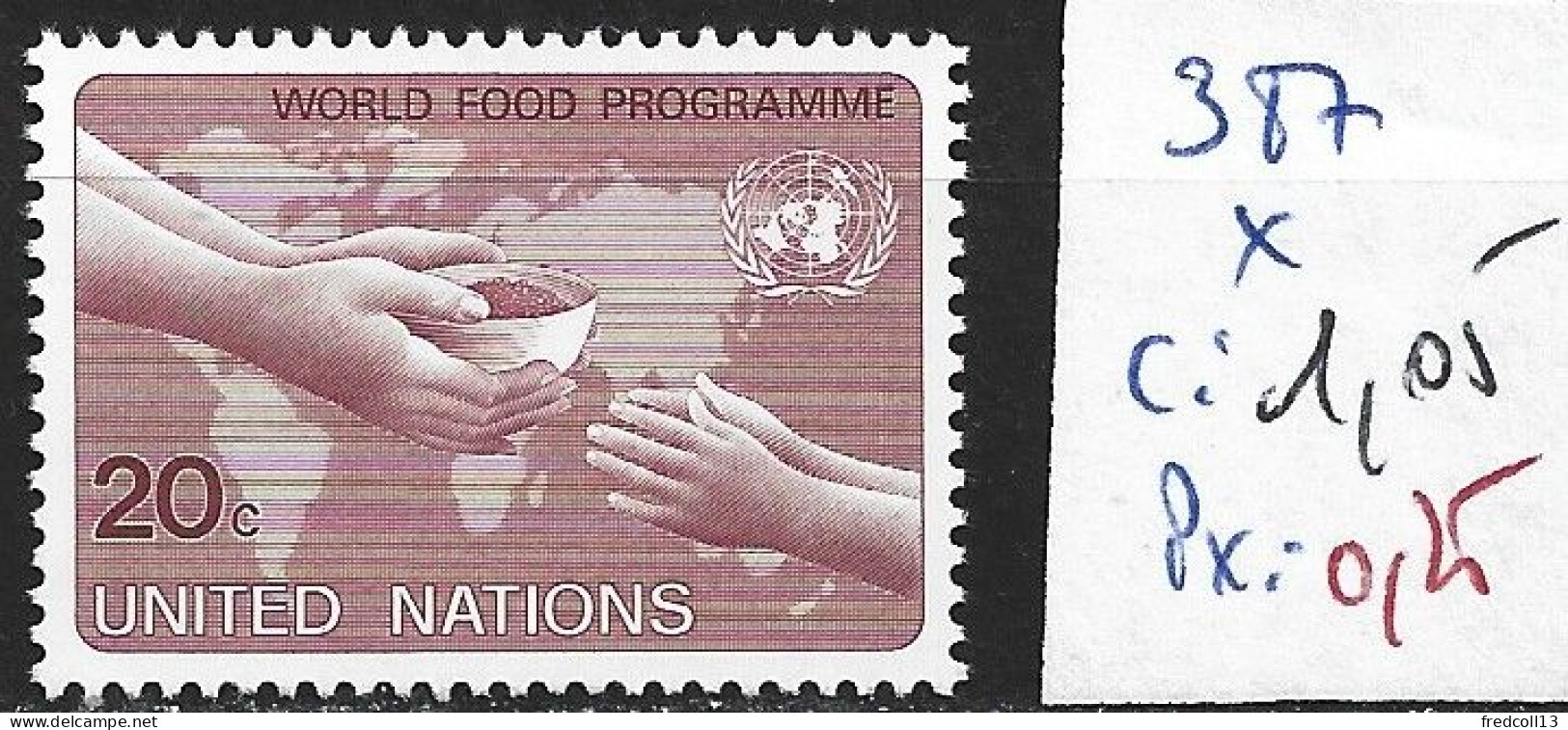 NATIONS UNIES OFFICE DE NEW-YORK 387 * Côte 1.05 € - Unused Stamps