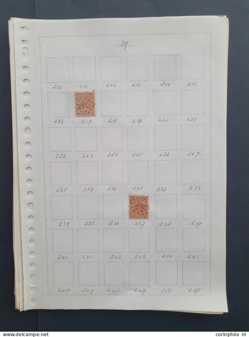 1869-1893, collectie puntstempels tussen 1-257 op emissie Hangend Haar w.b. mooie afdrukken en betere kantoren (o.a. 155