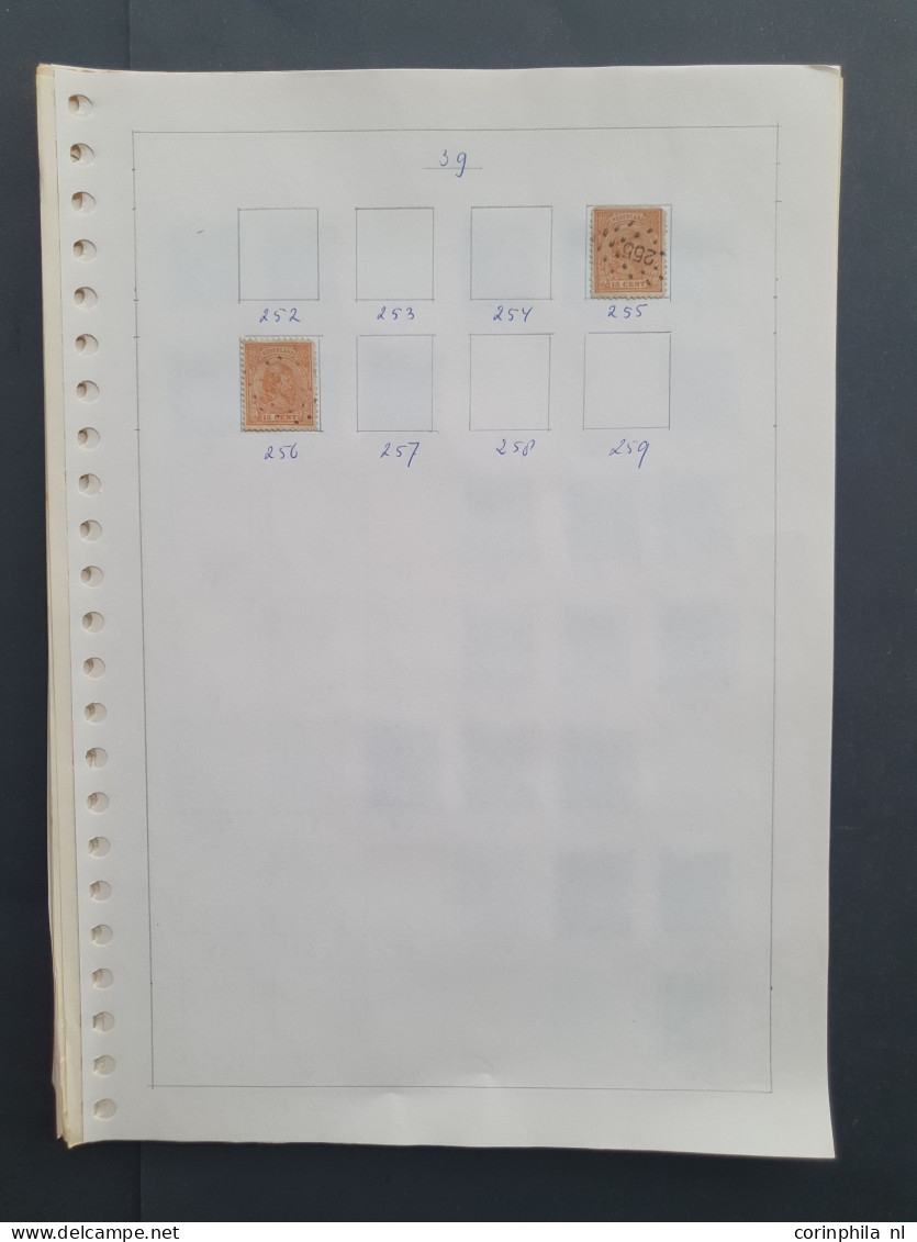 1869-1893, collectie puntstempels tussen 1-257 op emissie Hangend Haar w.b. mooie afdrukken en betere kantoren (o.a. 155