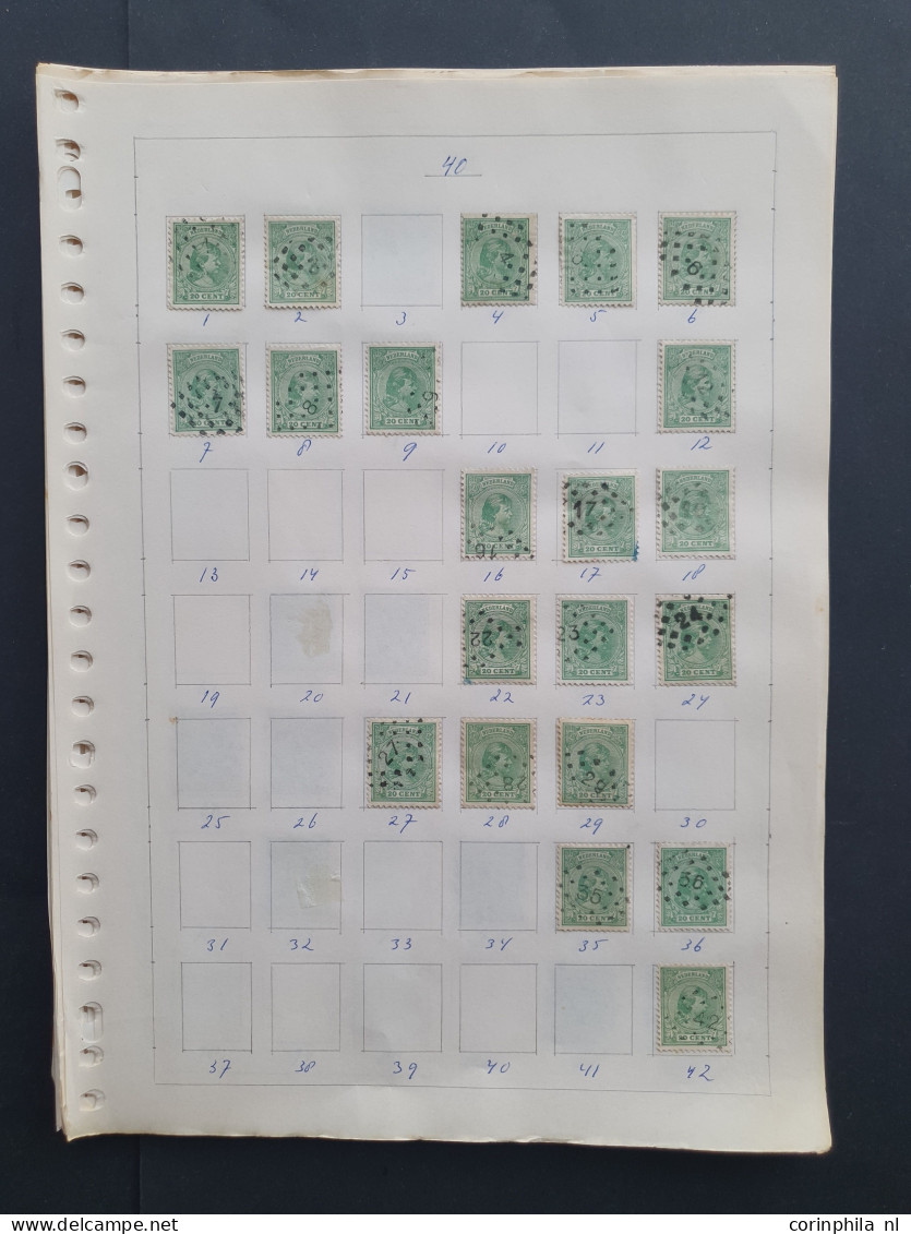 1869-1893, collectie puntstempels tussen 1-257 op emissie Hangend Haar w.b. mooie afdrukken en betere kantoren (o.a. 155
