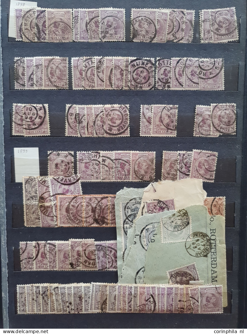 1891-1899, Emissie Hangend Haar, zeer uitgebreide gestempelde voorraad tussen de 3 cent en 2½ gulden met o.a. nr. 41 (ca