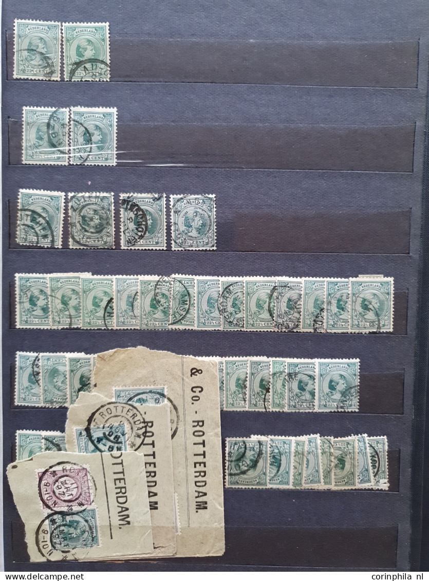 1891-1899, Emissie Hangend Haar, zeer uitgebreide gestempelde voorraad tussen de 3 cent en 2½ gulden met o.a. nr. 41 (ca