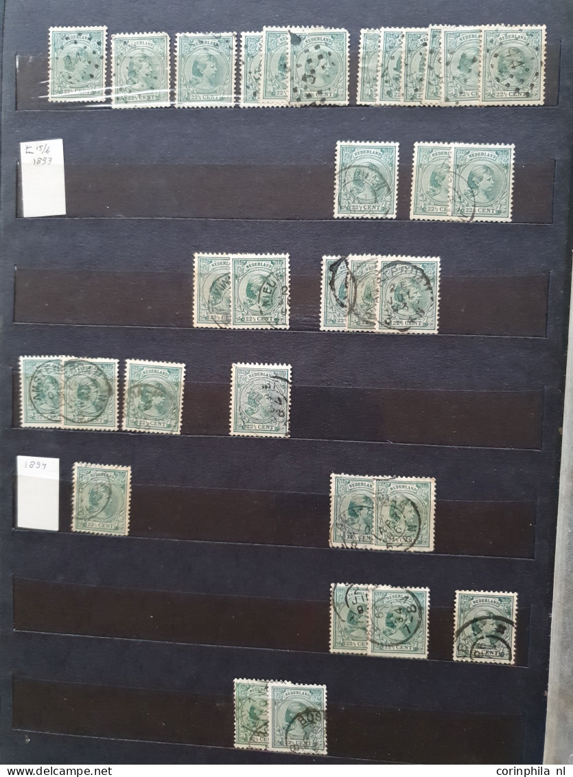 1891-1899, Emissie Hangend Haar, zeer uitgebreide gestempelde voorraad tussen de 3 cent en 2½ gulden met o.a. nr. 41 (ca
