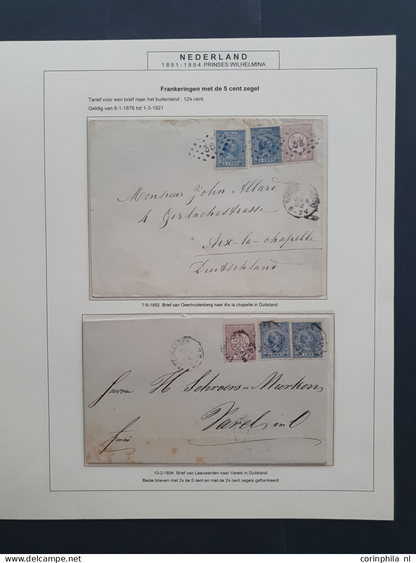 Cover 1891-1899, emissie Hangend Haar, collectie van ca. 170 poststukken met veel betere ex., buitenlandse bestemmingen,