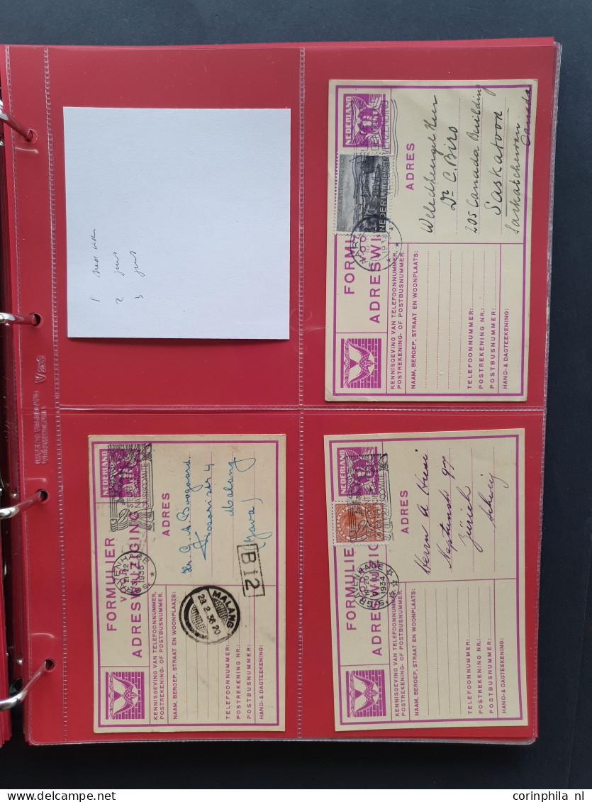 Cover 1919-1980 zeer gespecialiseerde collectie verhuiskaarten (ca. 700 ex.) w.b. kartonsoorten, versnijdingen, specimen