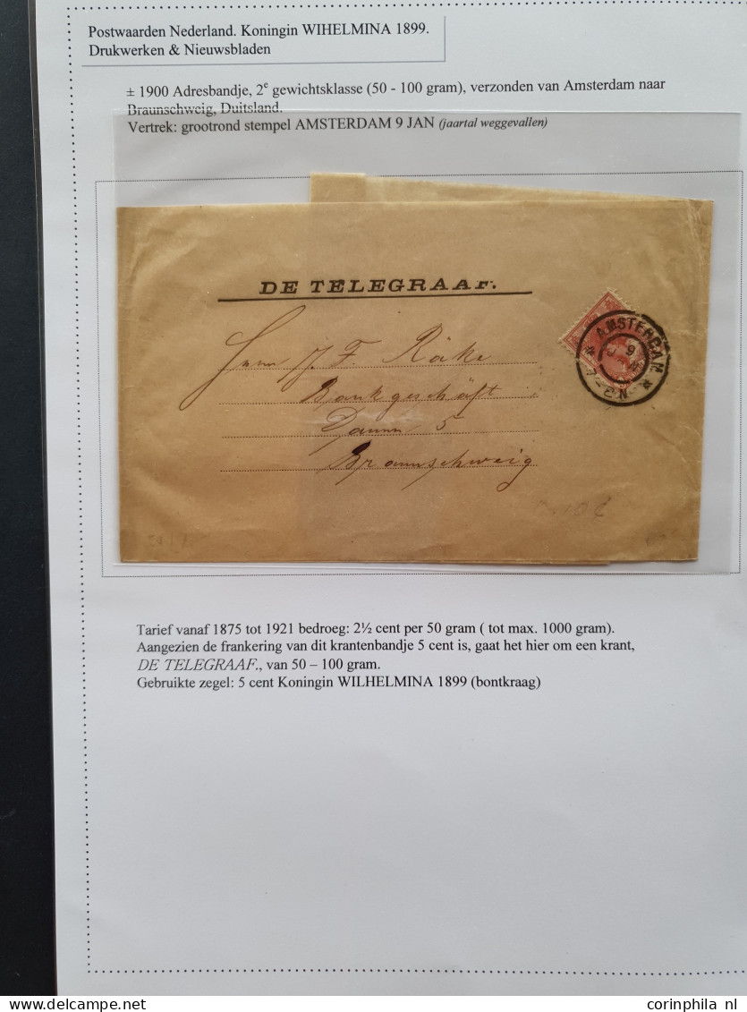 Cover 1872-1987, collectie van ruim 100 krantenbandjes w.b. betere ex. en drukwerkrolstempels, keurig opgezet in ringban