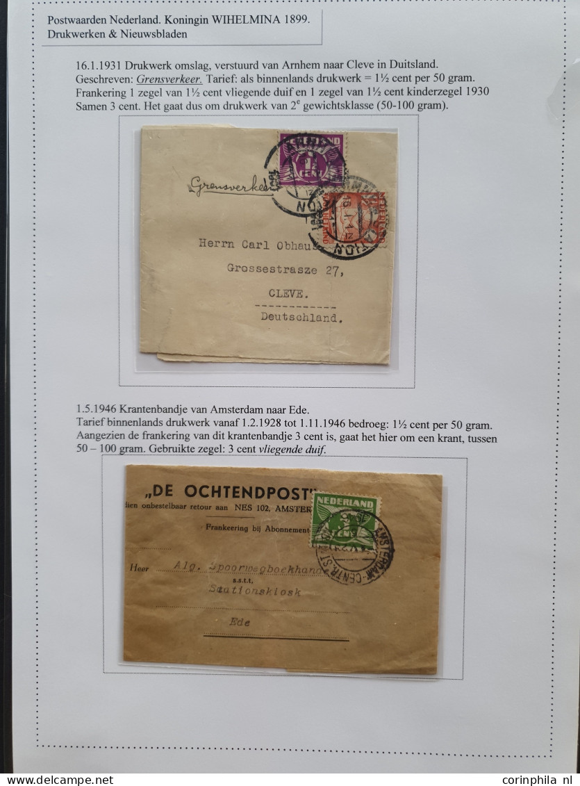 Cover 1872-1987, collectie van ruim 100 krantenbandjes w.b. betere ex. en drukwerkrolstempels, keurig opgezet in ringban