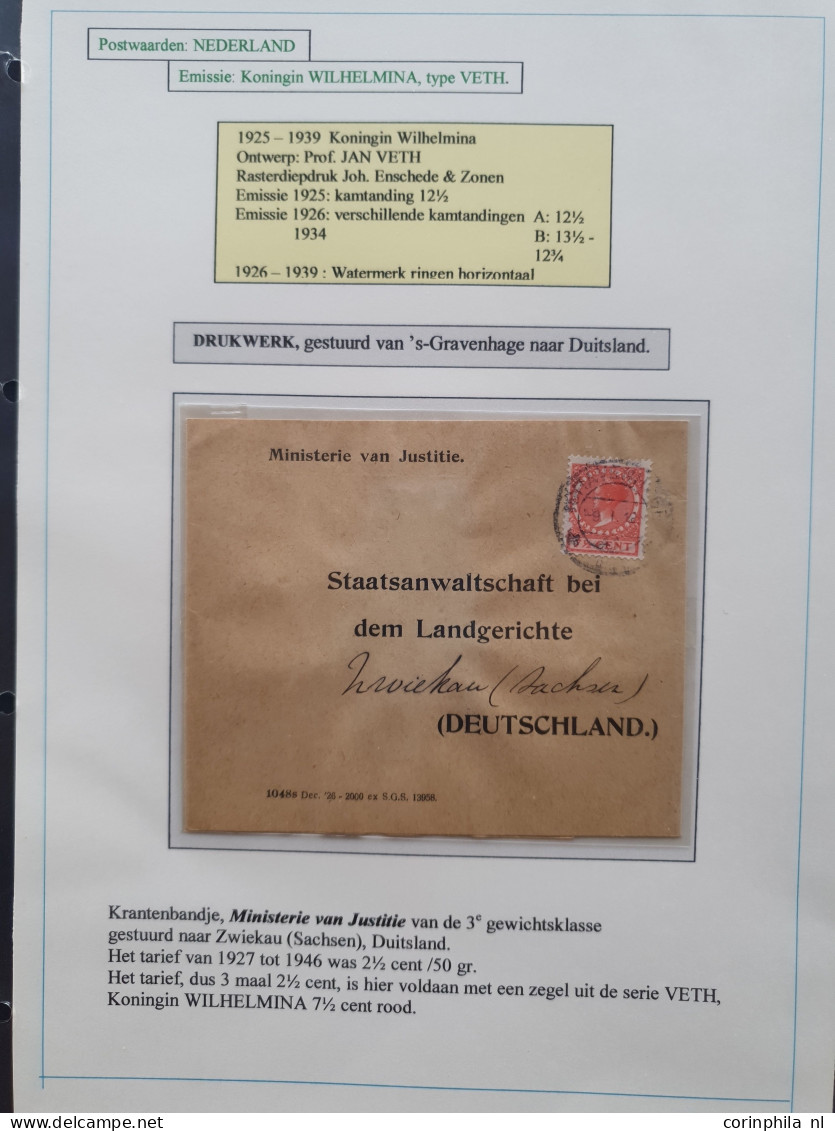 Cover 1872-1987, collectie van ruim 100 krantenbandjes w.b. betere ex. en drukwerkrolstempels, keurig opgezet in ringban